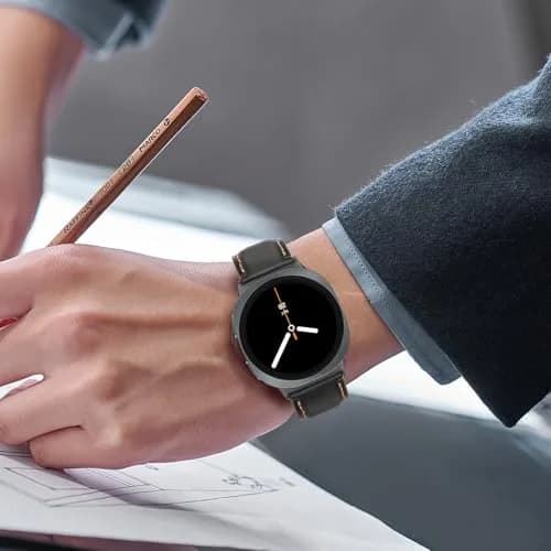 Tasikar Leather Watch Band Compatible with Samsung Galaxy Watch 9 8 40mm 44mm/8 Classic 46mm, Black | Genuine Leather Strap with Polished Black Stainless Steel Clasp thumbnail 7