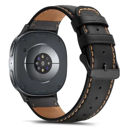 Tasikar Leather Watch Band Compatible with Samsung Galaxy Watch 9 8 40mm 44mm/8 Classic 46mm, Black | Genuine Leather Strap with Polished Black Stainless Steel Clasp thumbnail 2