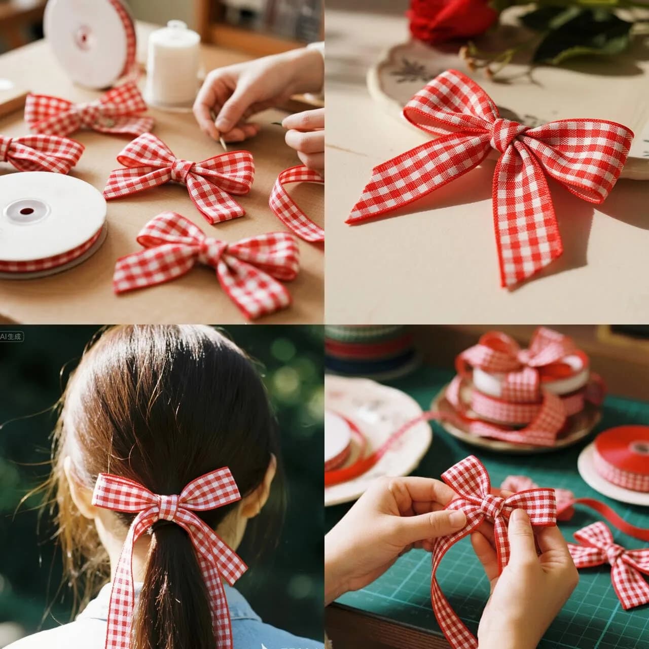 QingHan Red and White Gingham Ribbon 1.59 cm (5/8 Inch) 22.86 m (25 Yards) | Classic Pattern for Crafts & Gift Wrapping - view 5