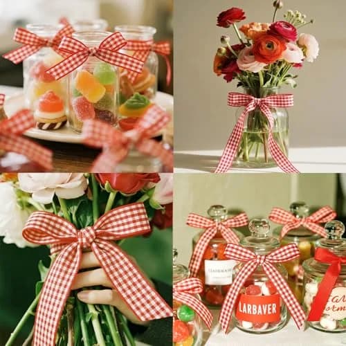 QingHan Red and White Gingham Ribbon 1.59 cm (5/8 Inch) 22.86 m (25 Yards) | Classic Pattern for Crafts & Gift Wrapping thumbnail 6