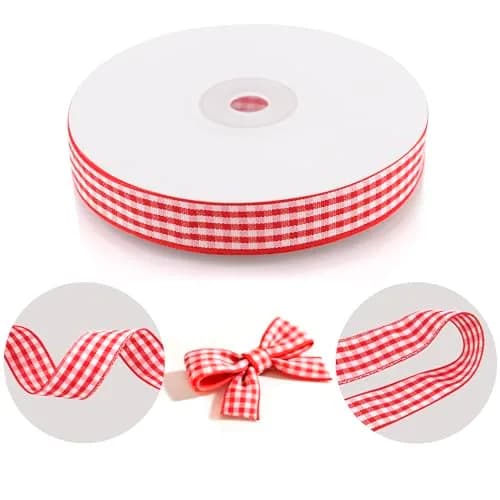 QingHan Red and White Gingham Ribbon 1.59 cm (5/8 Inch) 22.86 m (25 Yards) | Classic Pattern for Crafts & Gift Wrapping thumbnail 3