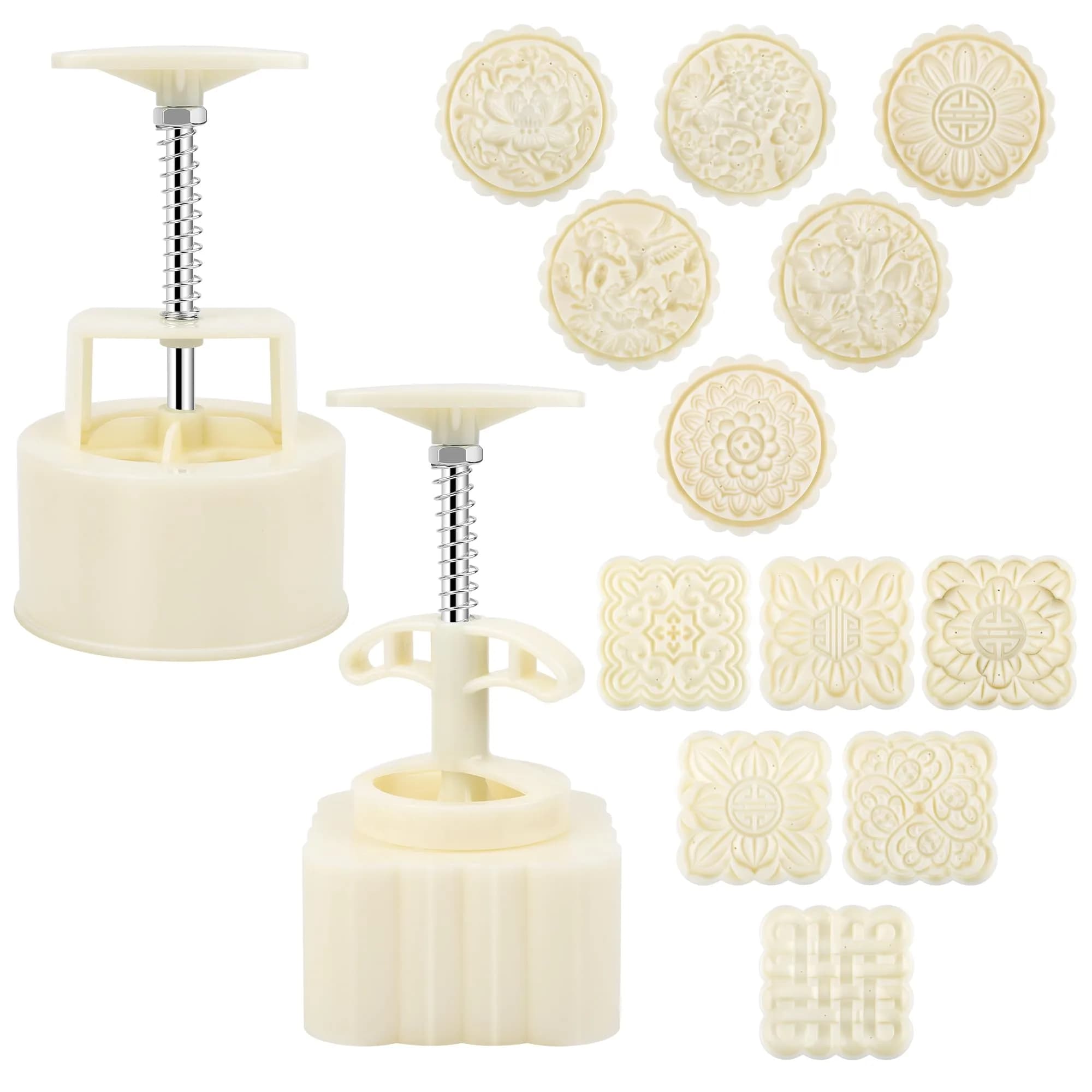 Luxiv Mooncake Mold Set 100g | 12 Patterns Round & Square for DIY Mooncakes — White / 200g