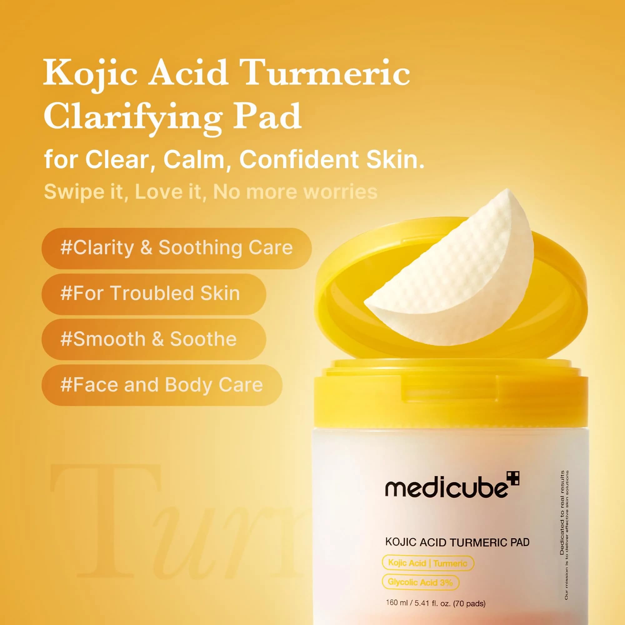 medicube Kojic Acid Turmeric Clarifying Toner Pads 160ml (5.41 Fl Oz) | For Troubled Skin & Post-Spot Care - view 2