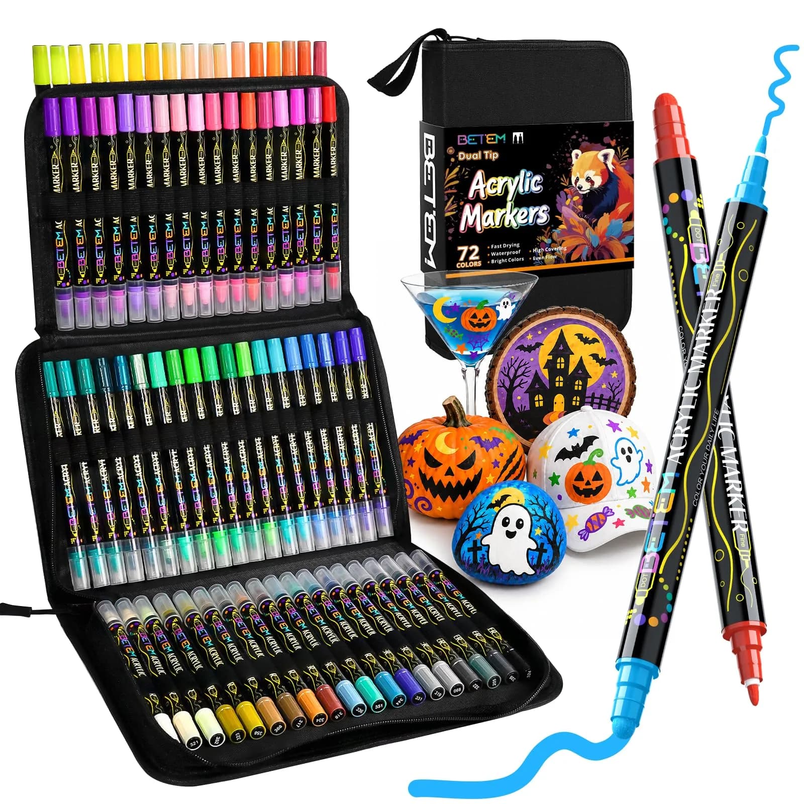 Betem 72 Colors Dual Tip Acrylic Paint Markers | Vibrant Fabric & Art Supplies for DIY Crafts