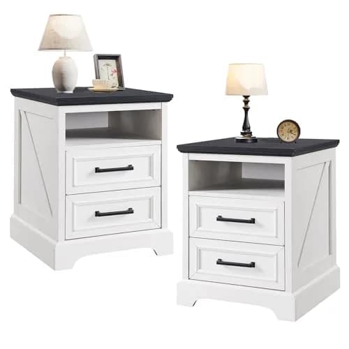 ACCOHOHO 18" Farmhouse Nightstand Set of 2 | Antique White with Charging Station, 18"L x 18"D x 24"H thumbnail 1