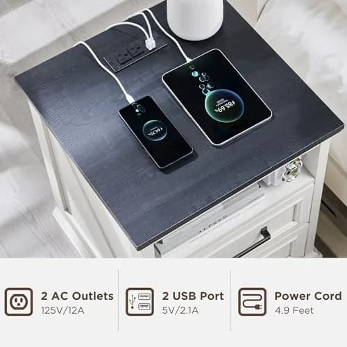 ACCOHOHO 18" Farmhouse Nightstand Set of 2 | Antique White with Charging Station, 18"L x 18"D x 24"H thumbnail 4