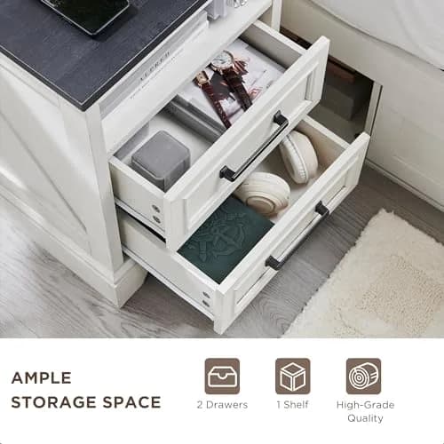 ACCOHOHO 18" Farmhouse Nightstand Set of 2 | Antique White with Charging Station, 18"L x 18"D x 24"H thumbnail 5