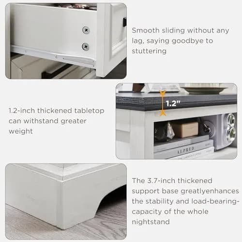 ACCOHOHO 18" Farmhouse Nightstand Set of 2 | Antique White with Charging Station, 18"L x 18"D x 24"H thumbnail 7