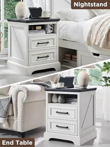 ACCOHOHO 18" Farmhouse Nightstand Set of 2 | Antique White with Charging Station, 18"L x 18"D x 24"H thumbnail 8