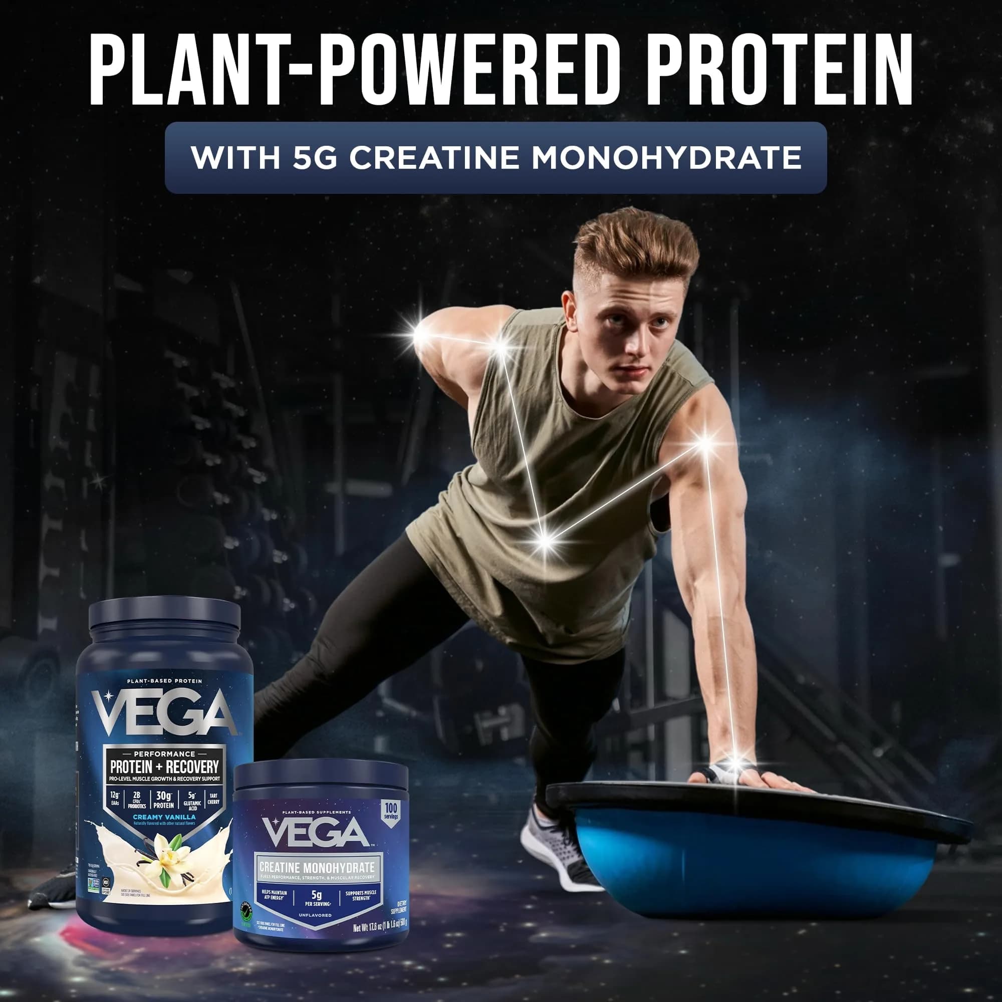 Vega Protein + Recovery Vanilla & Creatine Monohydrate Powder Bundle - 1.8 lbs thumbnail 2
