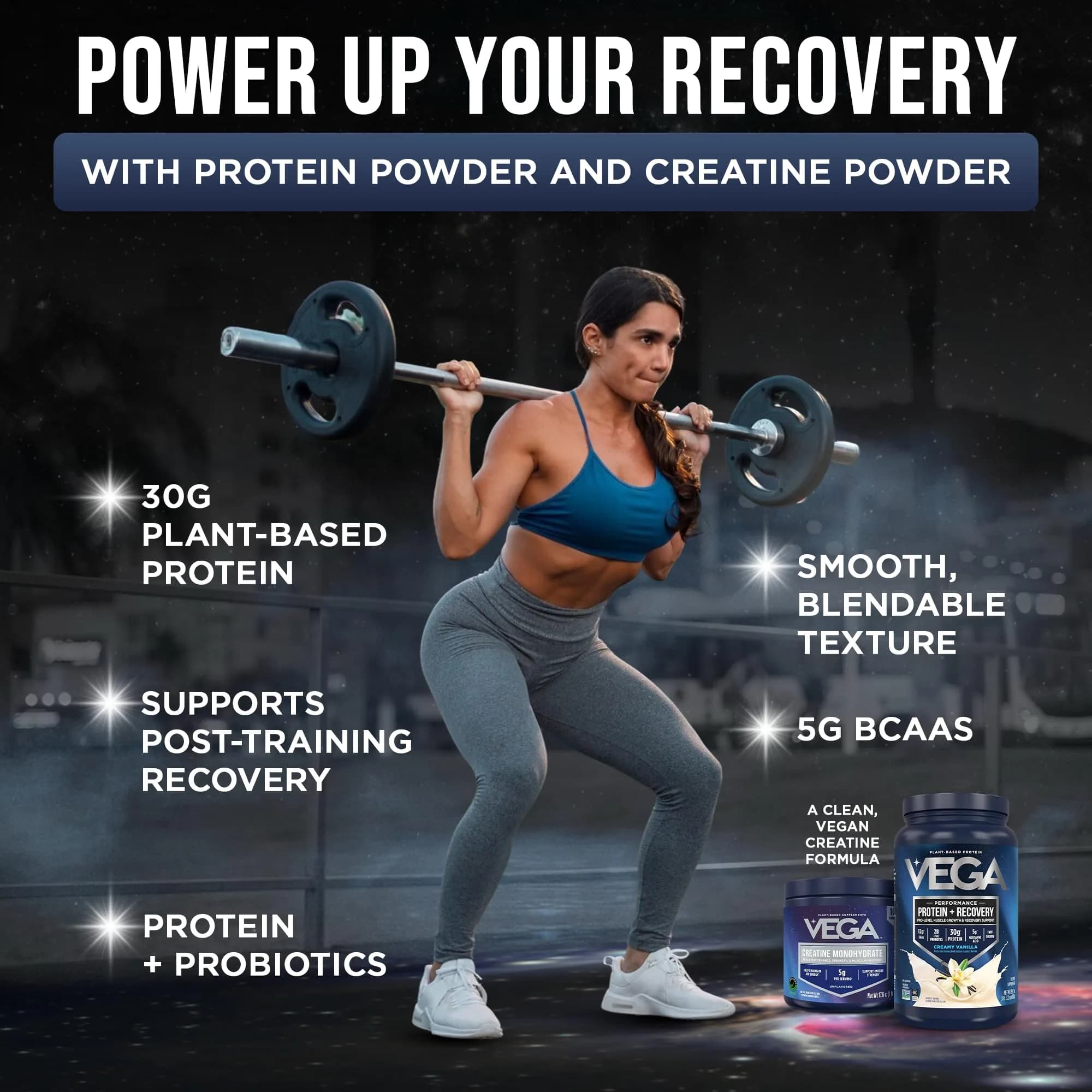 Vega Protein + Recovery Vanilla & Creatine Monohydrate Powder Bundle - 1.8 lbs thumbnail 3