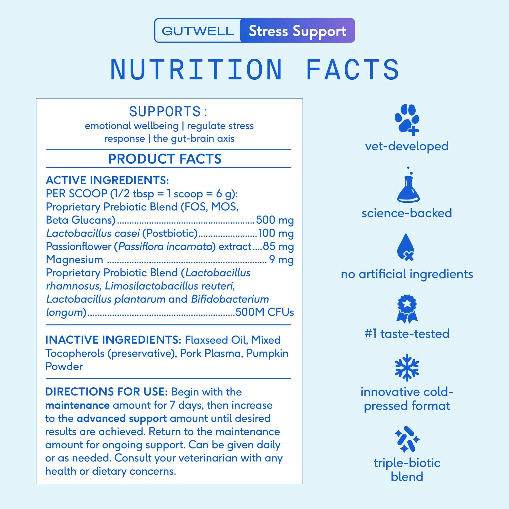 Native Pet GutWell Stress Support Dog Anxiety Relief Supplement 60 Scoops | Vet-Formulated Triple-Biotic & Magnesium Powder - view 5
