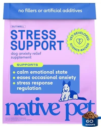 Native Pet GutWell Stress Support Dog Anxiety Relief Supplement 60 Scoops | Vet-Formulated Triple-Biotic & Magnesium Powder thumbnail 1