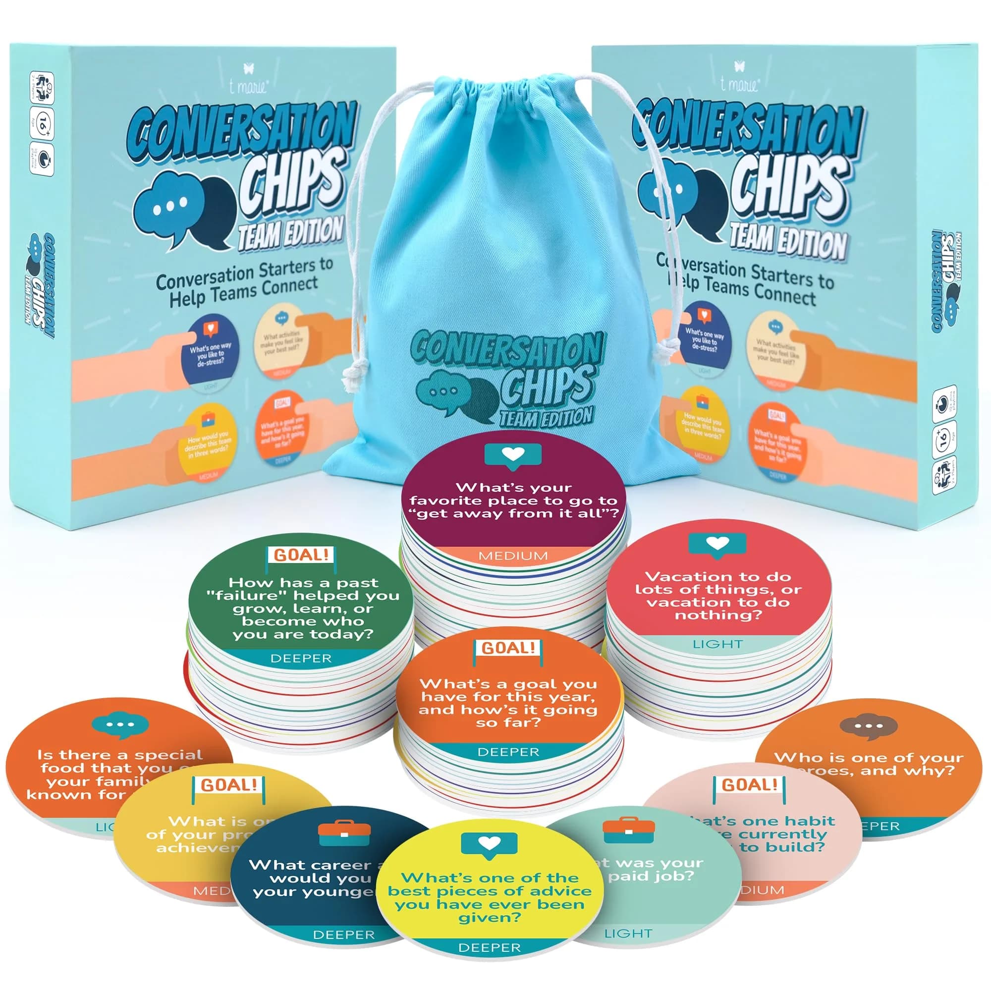 T MARIE Conversation Chips Team Building Game 2 Pack Bundle | Fun Ice Breaker for Work — Assorted