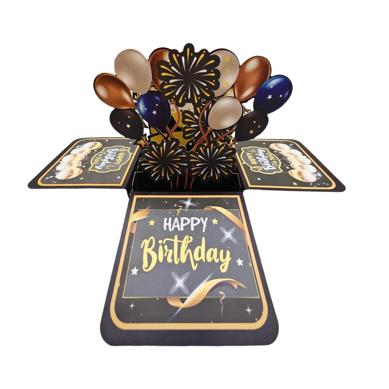 Akeydeco Black Gold Birthday Card 3D Pop Up with LED Light & Music | Handmade Musical Cake Design - view 2