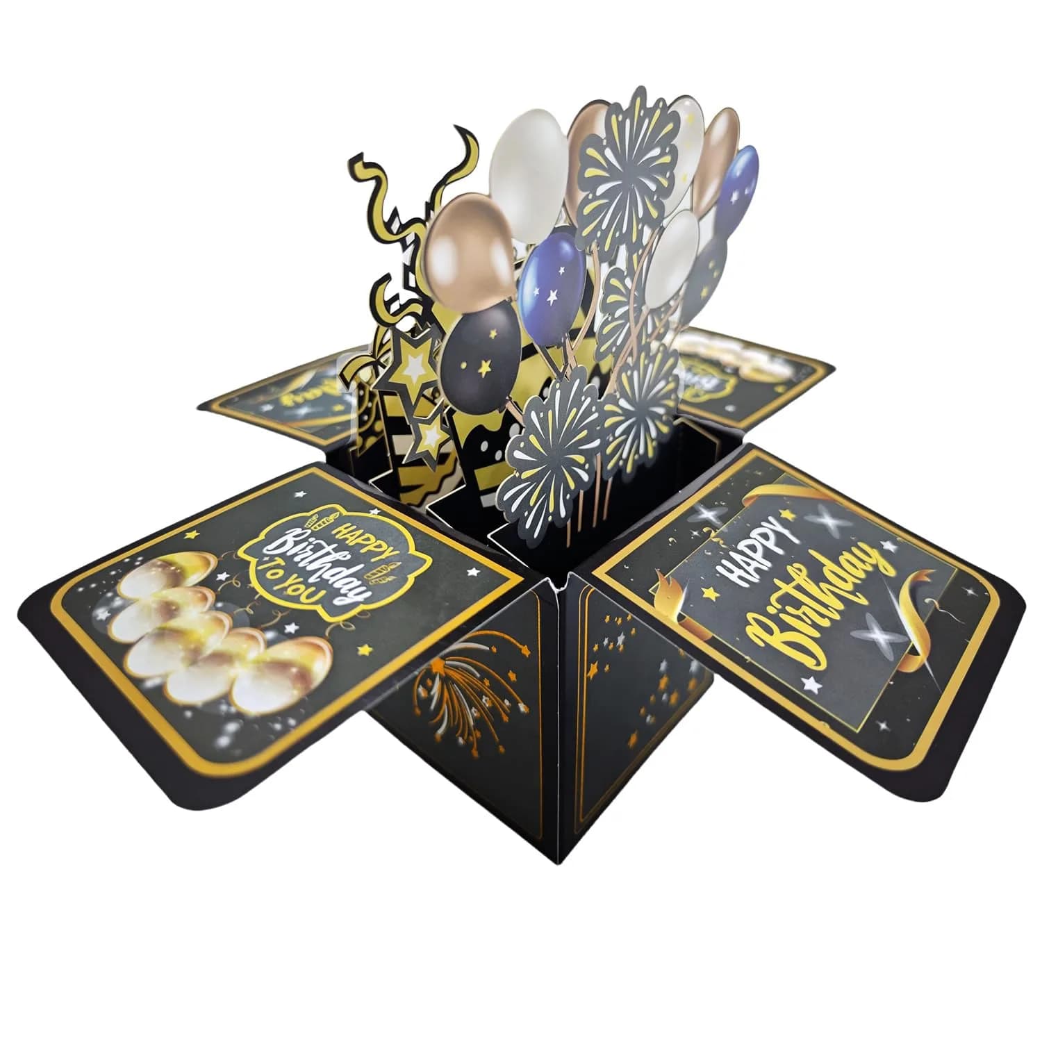 Akeydeco Black Gold Birthday Card 3D Pop Up with LED Light & Music | Handmade Musical Cake Design - view 3