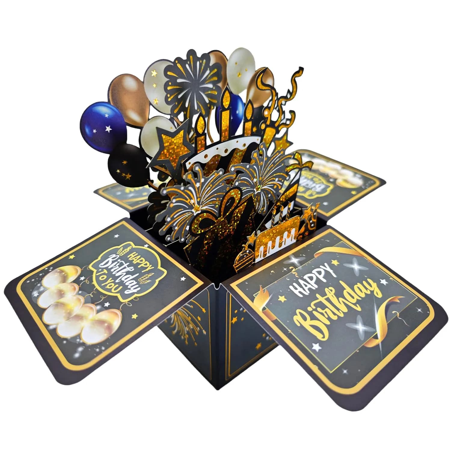 Akeydeco Black Gold Birthday Card 3D Pop Up with LED Light & Music | Handmade Musical Cake Design - view 4