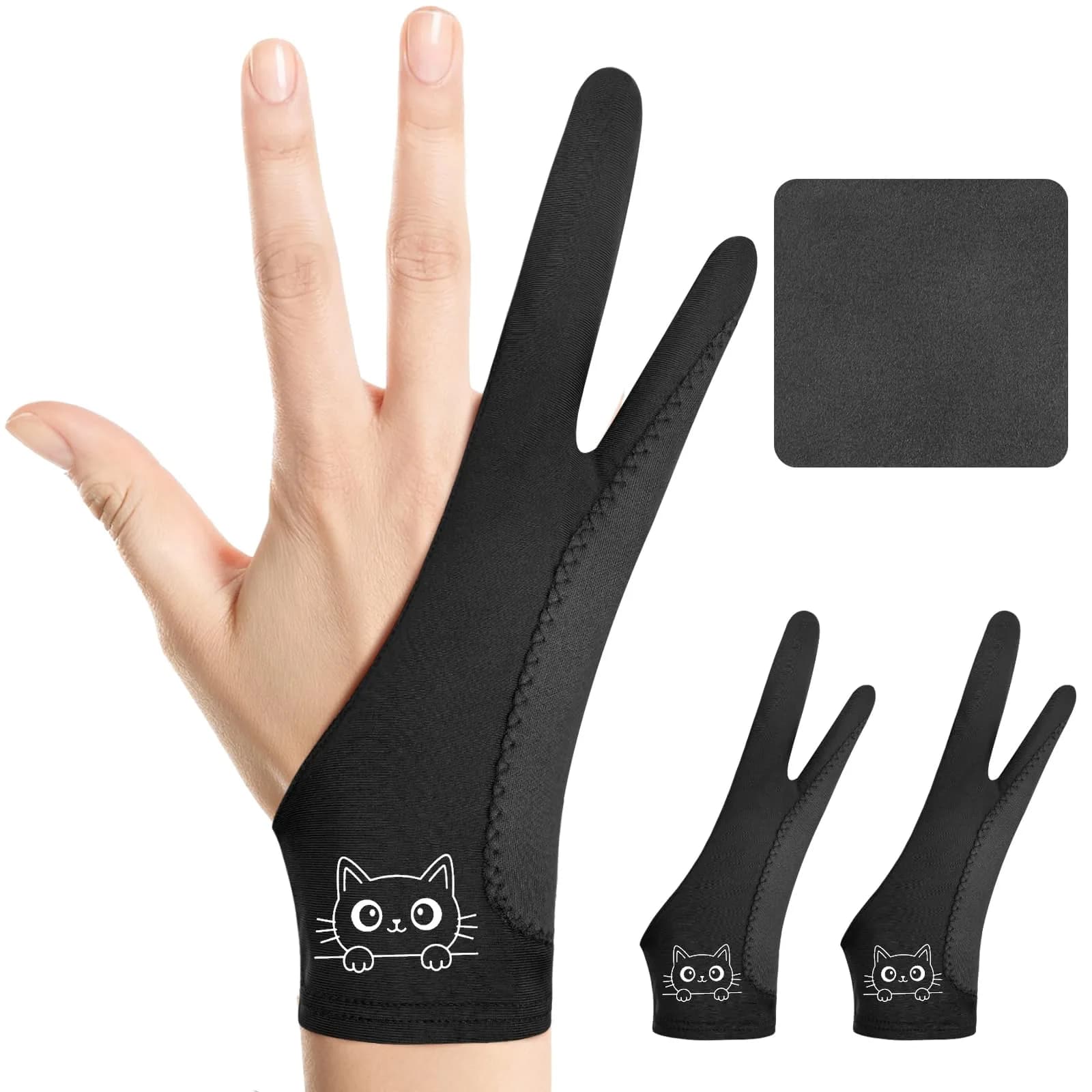 Kortimu Cute Kitty Drawing Glove with Palm Rejection for iPad & Tablets, Medium (2-Pack) — Midnight Kitty