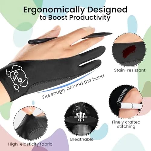 Kortimu Cute Puppy Drawing Glove 3-Layer Palm Rejection for iPad & Tablets | Ambidextrous Sketch Mitts thumbnail 3