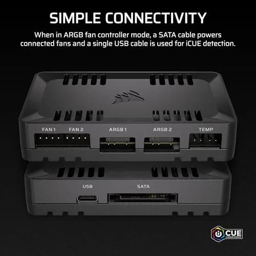 Corsair Commander Duo iCUE Link RGB Lighting and PWM ARGB Fan Controller – Control 12 Daisy-Chained PWM Fans, Two Flexible Temperature Sensors Included – Black | Supports iCUE Ecosystem thumbnail 4