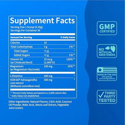 Nello Supercalm Powdered Drink Mix Tub, Cortisol Reducer & Sleep Aid Supplement 4.76 oz (135 g) | Adaptogenic Powder for Stress & Sleep Support thumbnail 4