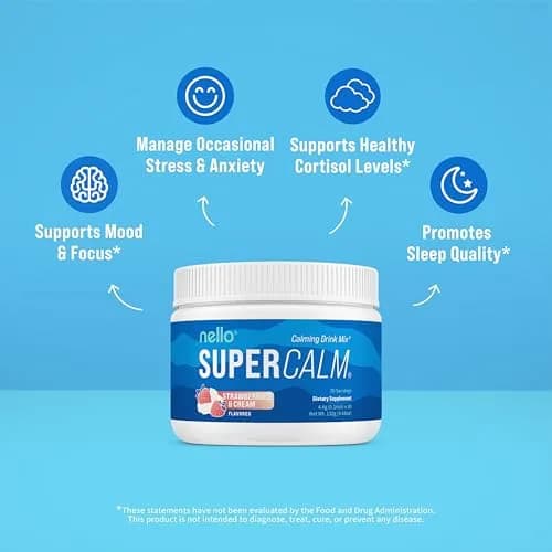 Nello Supercalm Powdered Drink Mix Tub, Cortisol Reducer & Sleep Aid Supplement 4.76 oz (135 g) | Adaptogenic Powder for Stress & Sleep Support thumbnail 3
