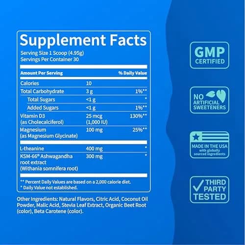 Nello Supercalm Powdered Drink Mix Tub, Cortisol Reducer & Sleep Aid Supplement, L-Theanine, KSM-66 Ashwagandha, Magnesium Glycinate, Vitamin D3, 30 Servings, Orange Creamsicle thumbnail 4