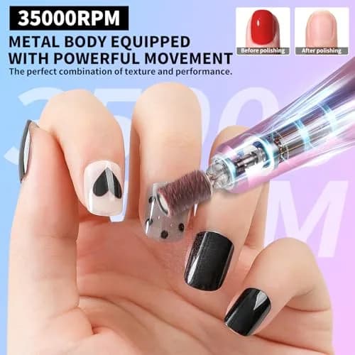 MOSKANY Professional Nail Drill Kit 35000RPM Gradient Purple Blue | 12V (12V) Cordless Rechargeable Electric Nail File with LCD Display & 14 Bits thumbnail 4
