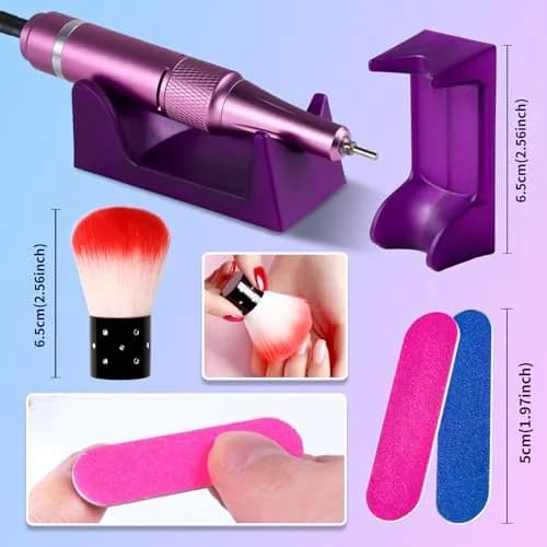 MOSKANY Professional Nail Drill Kit 35000RPM Gradient Purple Blue | 12V (12V) Cordless Rechargeable Electric Nail File with LCD Display & 14 Bits thumbnail 6