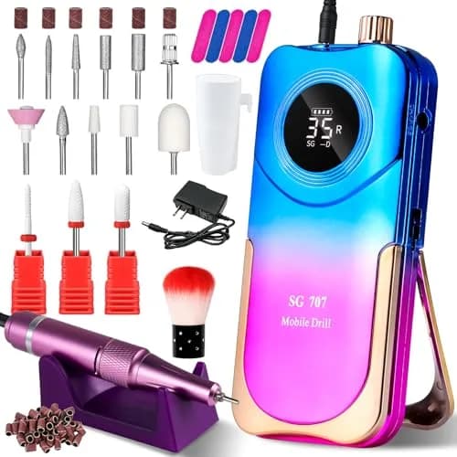 MOSKANY Professional Nail Drill Kit 35000RPM Gradient Purple Blue | 12V (12V) Cordless Rechargeable Electric Nail File with LCD Display & 14 Bits thumbnail 8