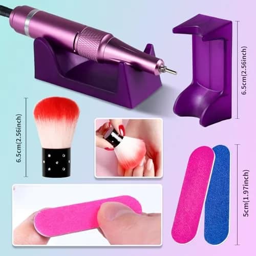 MOSKANY Professional Nail Drill Kit 35000RPM Cordless Rechargeable with LCD Display & 14 Bits | Gradient Purple Green thumbnail 6