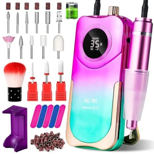 MOSKANY Professional Nail Drill Kit 35000RPM Cordless Rechargeable with LCD Display & 14 Bits | Gradient Purple Green thumbnail 8