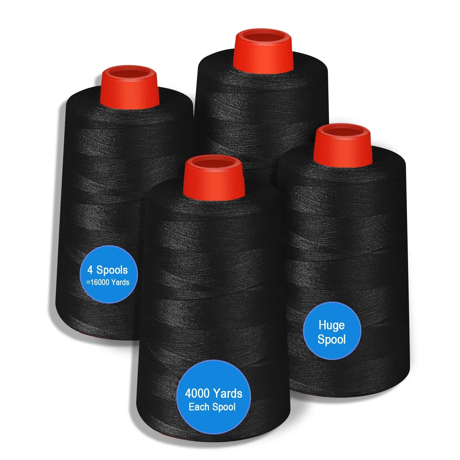 AOFITOA Black Sewing Thread 4 Pack | 40S/2, 24000Y, Durable Polyester for Serger & Machine - main product image