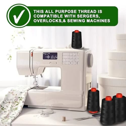 AOFITOA Black Sewing Thread 4 Pack | 40S/2, 24000Y, Durable Polyester for Serger & Machine thumbnail 4