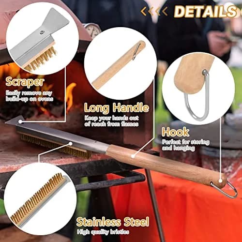 Aolso Pizza Oven Brush 26" Brass Bristles & Stainless Steel Scraper | For Pizza Stones & Grills thumbnail 5