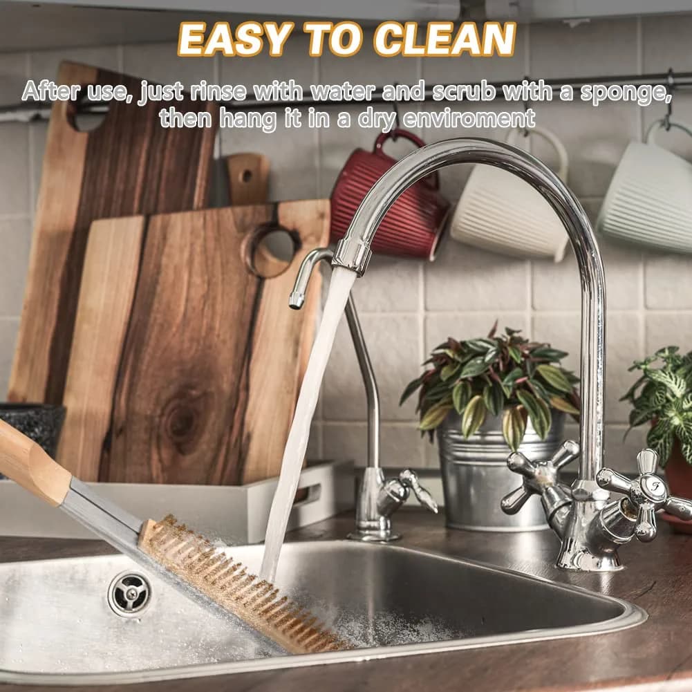 Aolso Pizza Oven Brush 26" Brass Bristles & Stainless Steel Scraper | For Pizza Stones & Grills - view 6