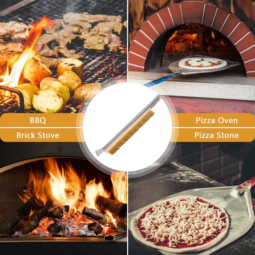 Aolso Pizza Oven Brush 26" Brass Bristles & Stainless Steel Scraper | For Pizza Stones & Grills - view 7