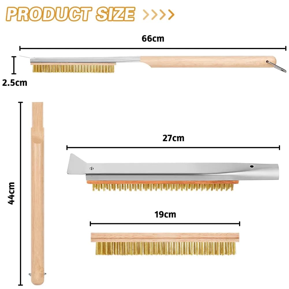 Aolso Pizza Oven Brush 26" Brass Bristles & Stainless Steel Scraper | For Pizza Stones & Grills - view 2