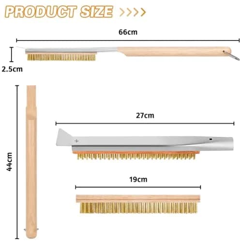 Aolso Pizza Oven Brush 26" Brass Bristles & Stainless Steel Scraper | For Pizza Stones & Grills thumbnail 2
