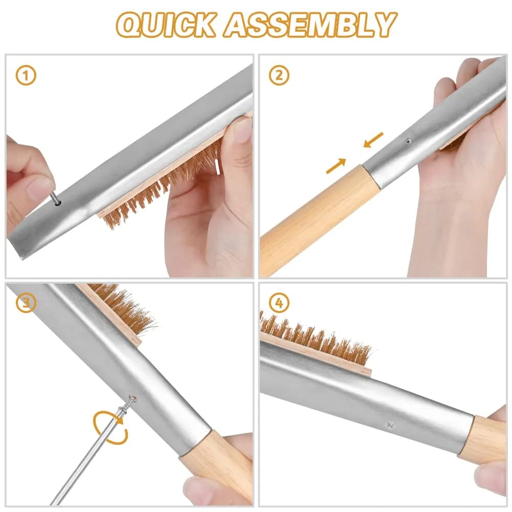 Aolso Pizza Oven Brush 26" Brass Bristles & Stainless Steel Scraper | For Pizza Stones & Grills - view 3