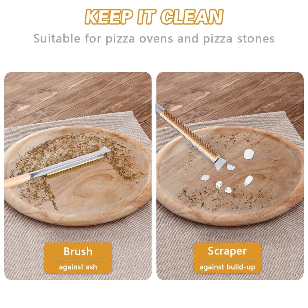 Aolso Pizza Oven Brush 26" Brass Bristles & Stainless Steel Scraper | For Pizza Stones & Grills - view 4