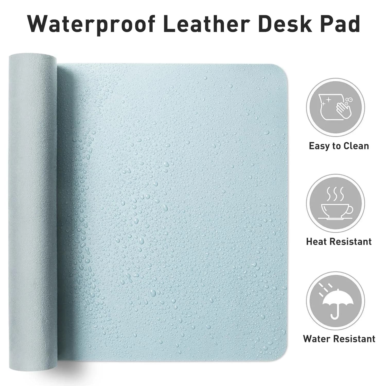 Aothia Faux Leather Desk Mat Large Mouse Pad 47.2" x 23.6" Baby Blue | Protects Your Desk from Scratches and Spills - view 7
