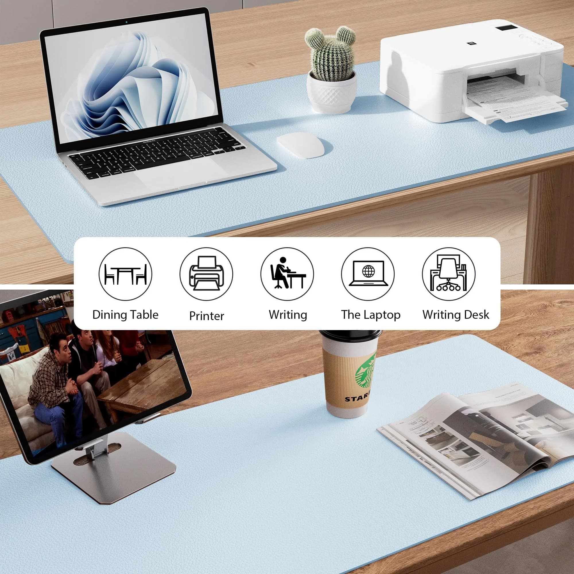 Aothia Faux Leather Desk Mat Large Mouse Pad 47.2" x 23.6" Baby Blue | Protects Your Desk from Scratches and Spills - view 8