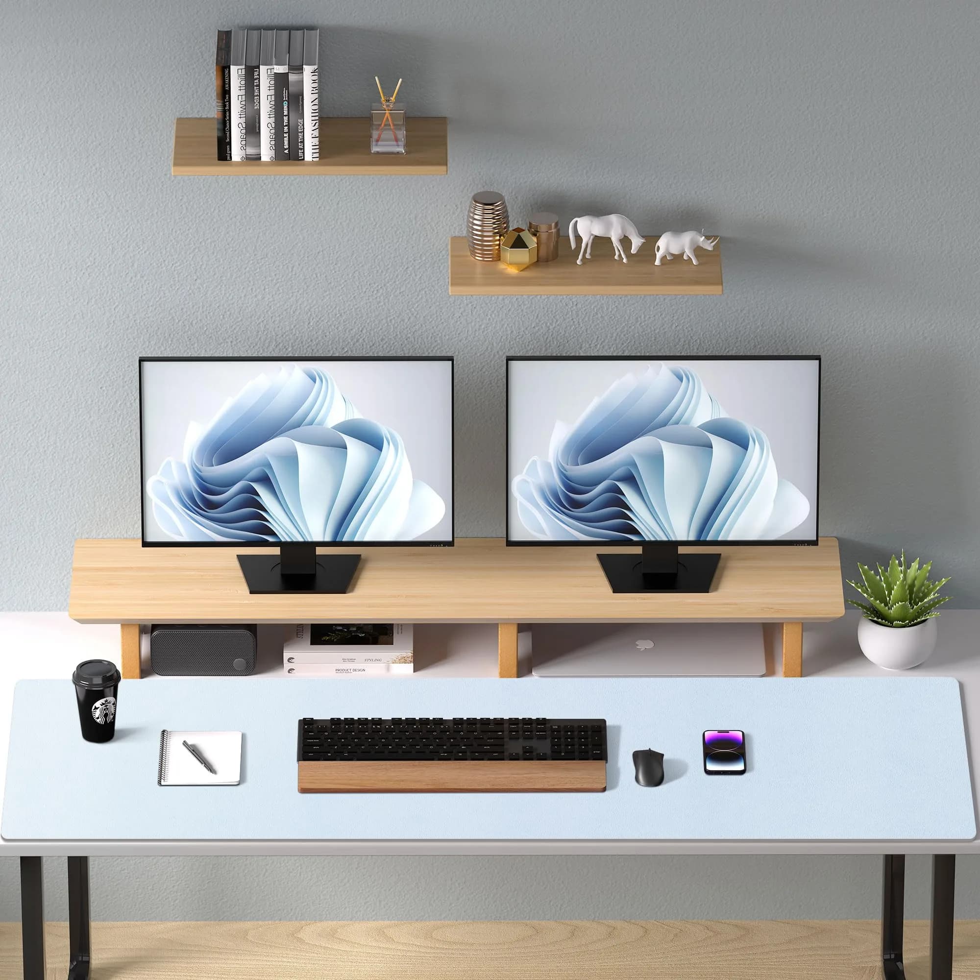 Aothia Faux Leather Desk Mat Large Mouse Pad 47.2" x 23.6" Baby Blue | Protects Your Desk from Scratches and Spills - view 9