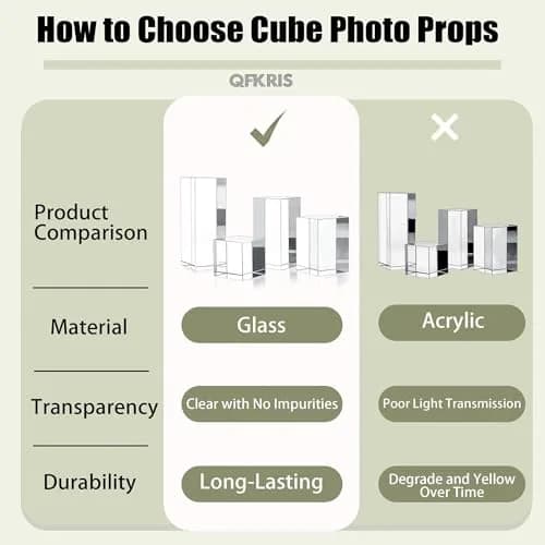 QFkris Clear Polished Glass Cube Photo Props, Solid Glass Display Blocks | Photography & Boutique Decor thumbnail 4