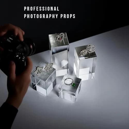 QFkris Clear Polished Glass Cube Photo Props, Solid Glass Display Blocks | Photography & Boutique Decor thumbnail 3