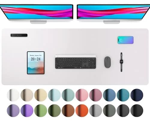 Aothia Faux Leather Desk Mat Pale Lavender White 120cm x 60cm (47.2" x 23.6") | Smooth Waterproof Writing Surface thumbnail 1
