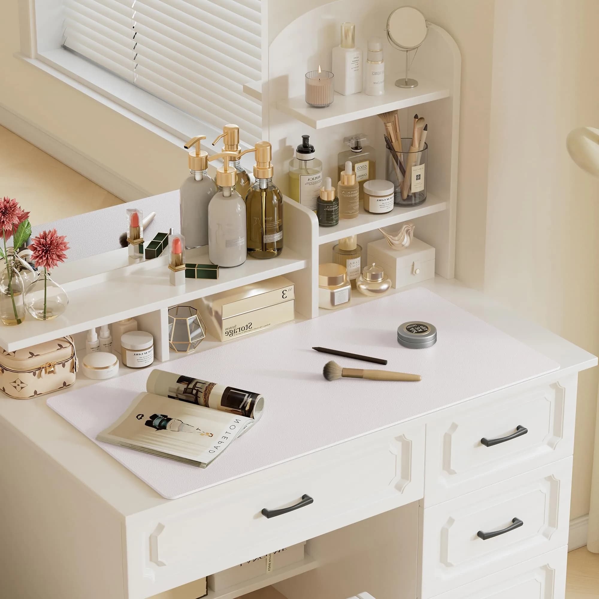 Aothia Faux Leather Desk Mat Pale Lavender White 120cm x 60cm (47.2" x 23.6") | Smooth Waterproof Writing Surface - view 6