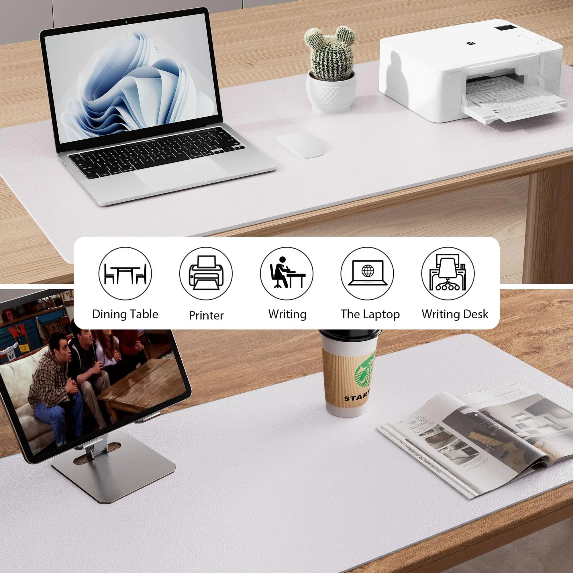 Aothia Faux Leather Desk Mat Pale Lavender White 120cm x 60cm (47.2" x 23.6") | Smooth Waterproof Writing Surface - view 7