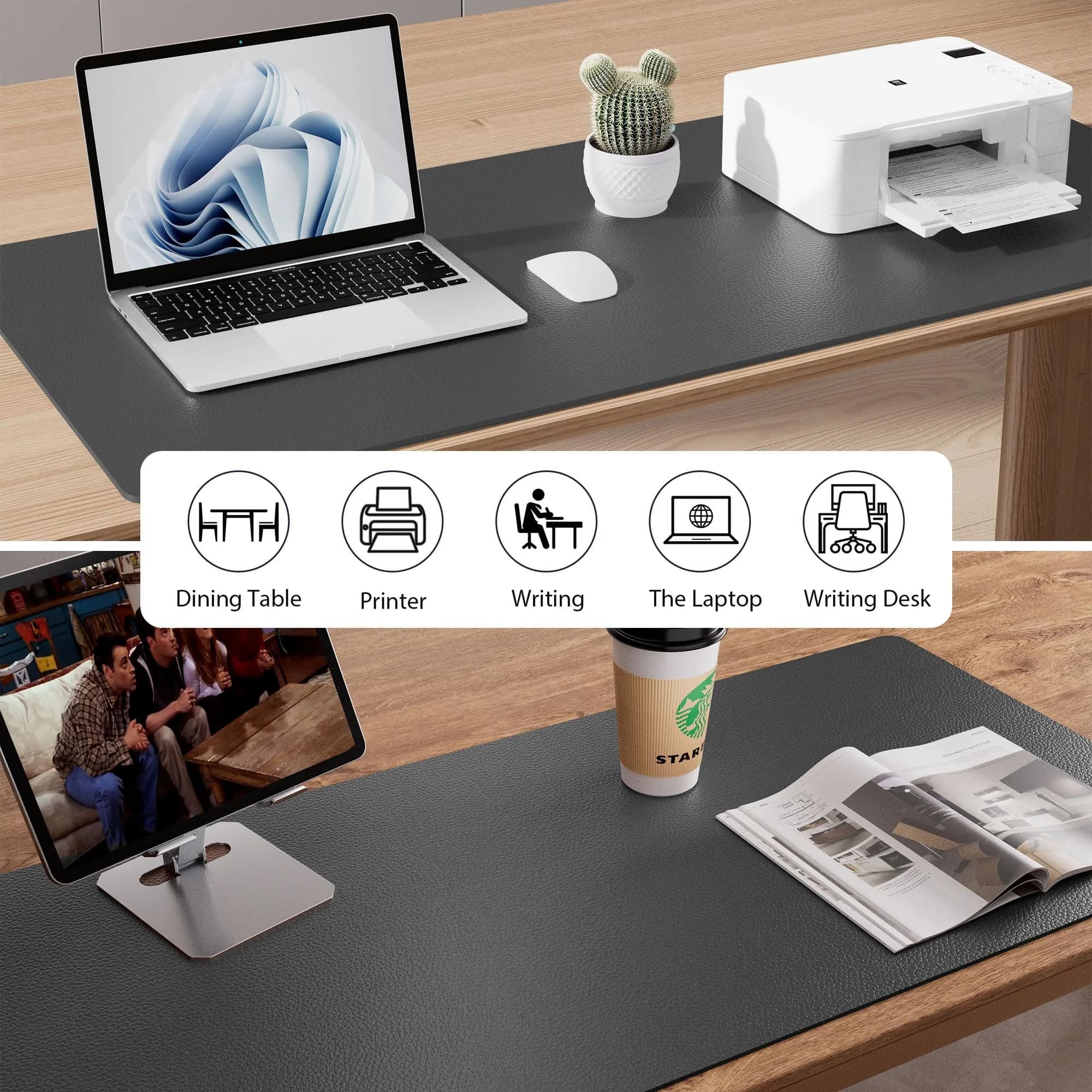 Aothia Faux Leather Desk Mat 119 cm x 60 cm (47.2" x 23.6") | Smooth PU Leather Writing Surface for Office and Home - view 8